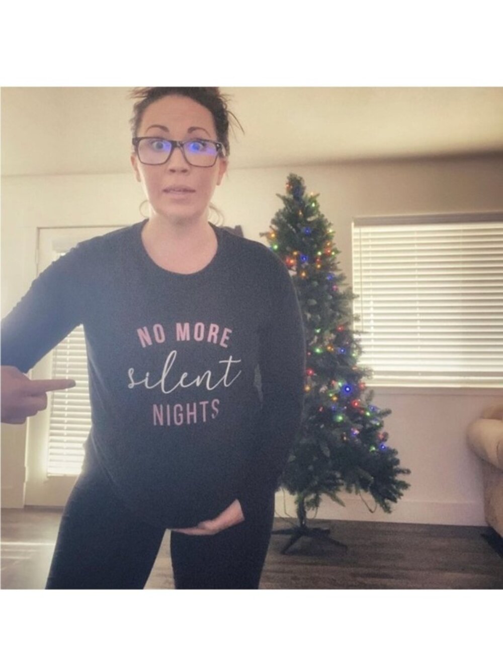 a:glow Maternity | Black Long Sleeve "No More Silent Nights" Shirt | Size Medium